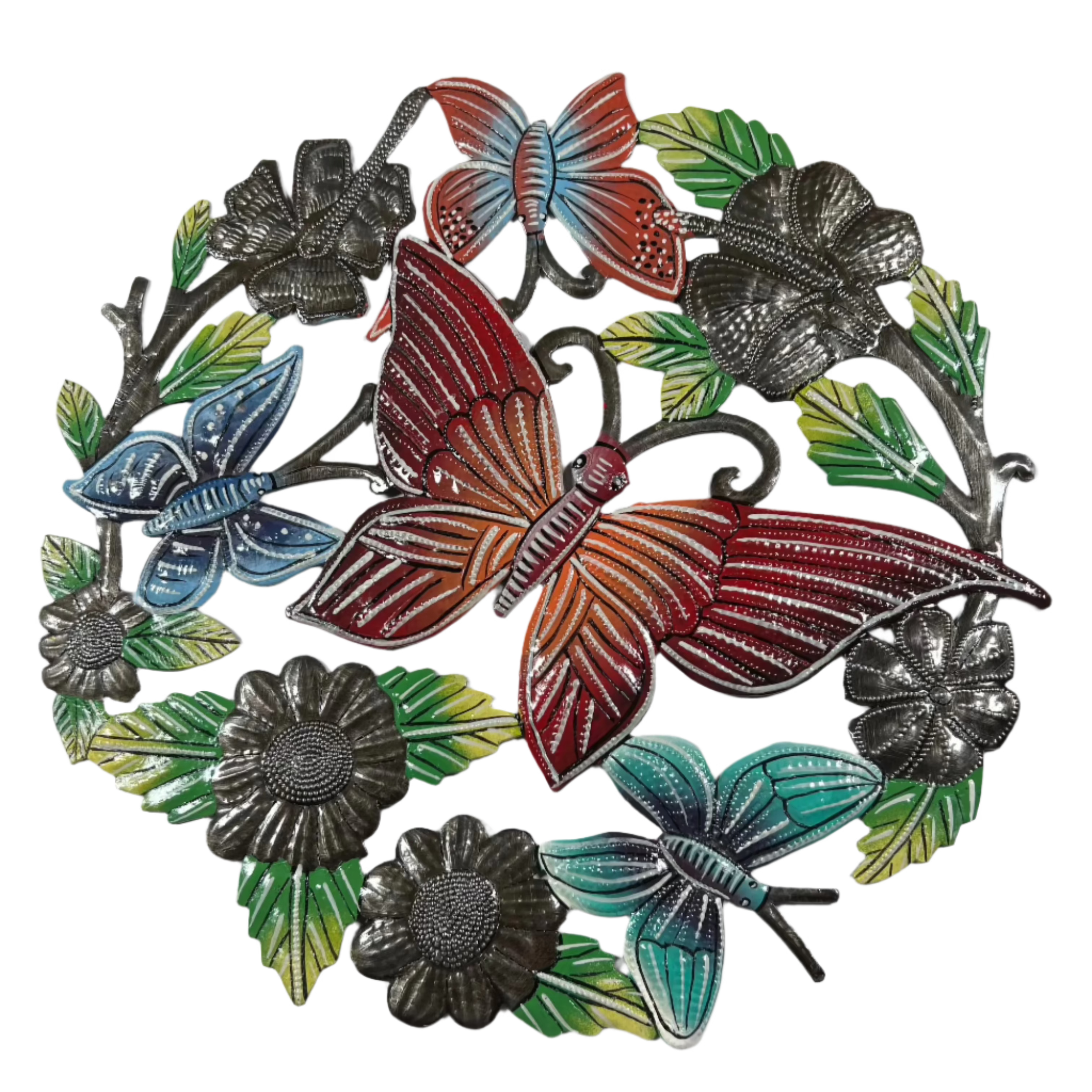 Four butterflies and flowers