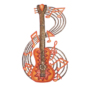 Orange guitar with music notes